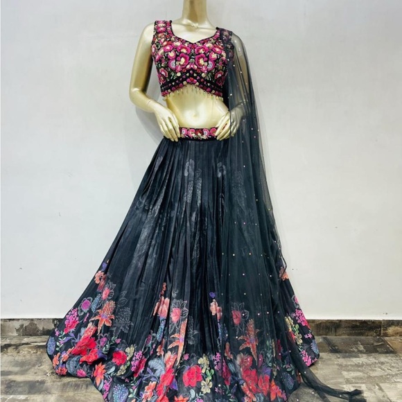 Other - Floral black digital print Lehenga,  Embroidered and beaded blouse Lehenga Choli